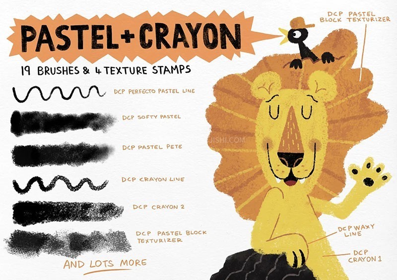 20+童趣感蜡笔粉彩肌理Procreate+PS笔刷套装